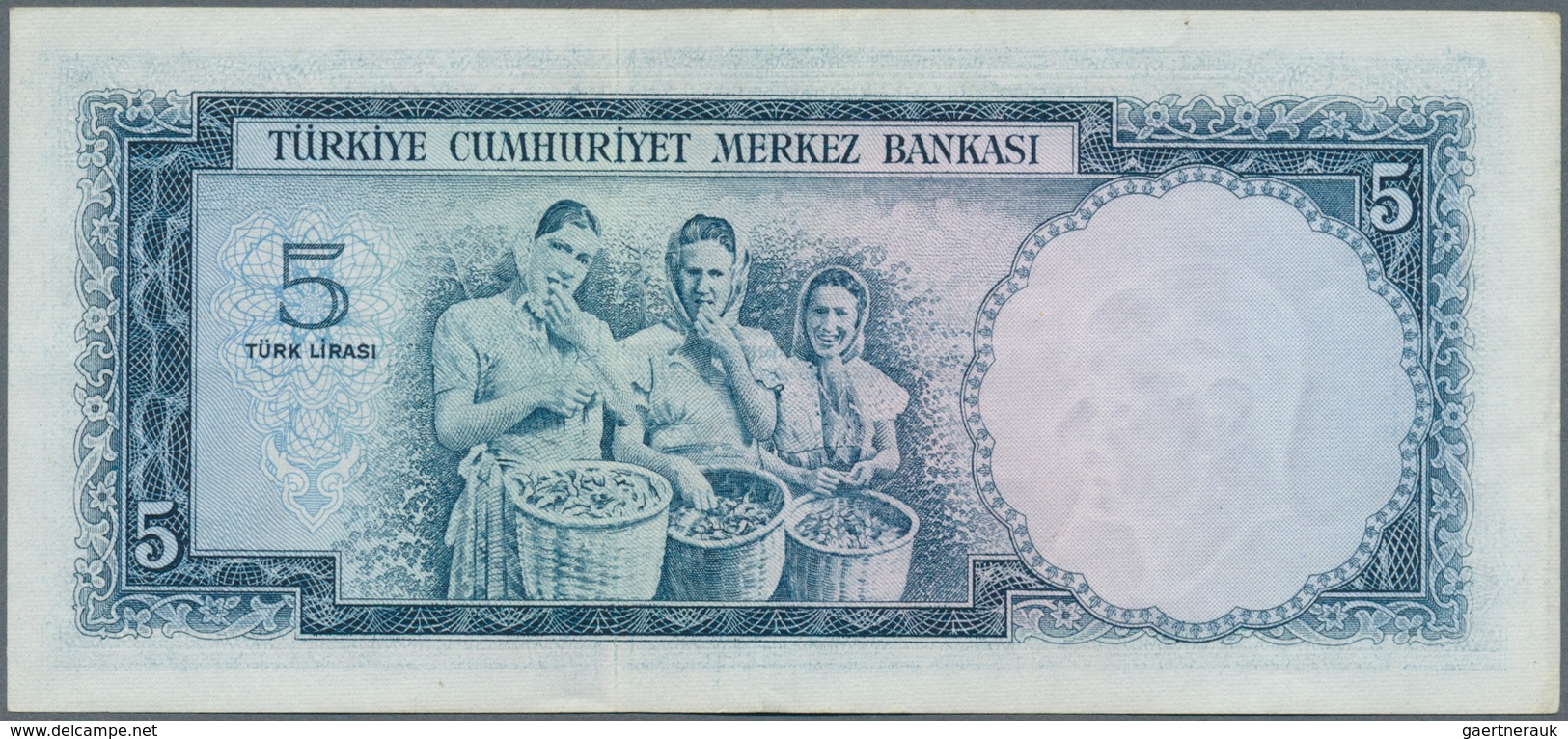 02553 Turkey / Türkei: 5 Lira L.1930 (1951-65), P.173, Vertically Folded, Some Other Minor Creases And A F - Turchia