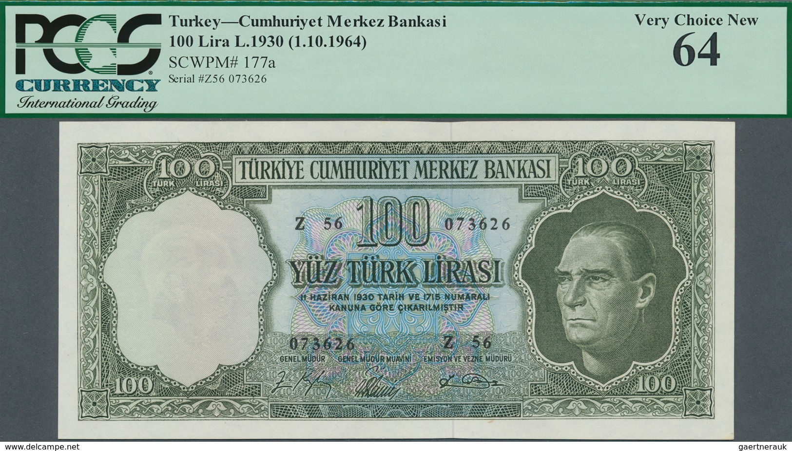 02556 Turkey / Türkei: 100 Lira L.1930 (1.10.1964), P.177a, Almost Perfect Condition With A Tiny Spot At L - Turkey