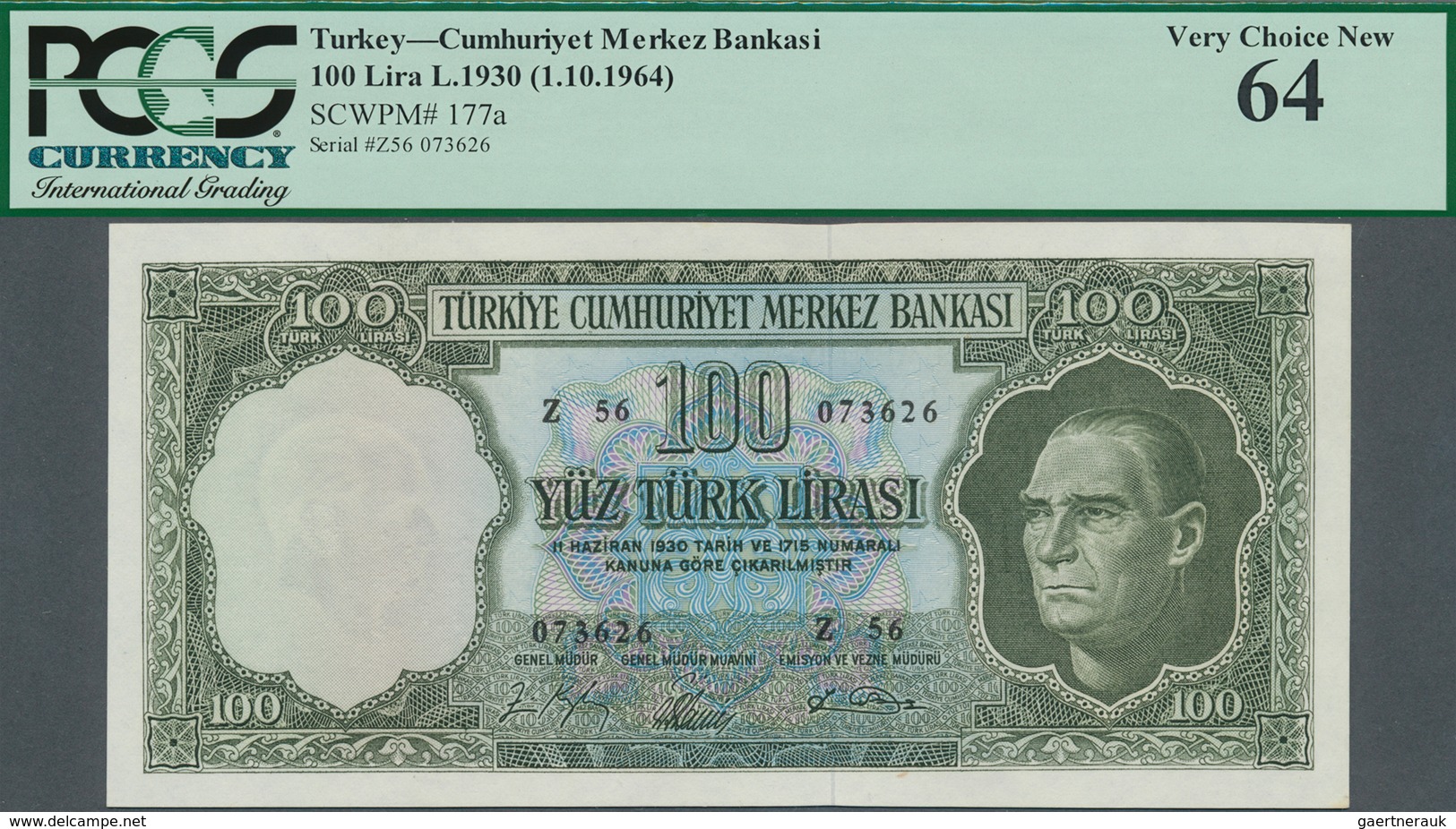 02556 Turkey / Türkei: 100 Lira L.1930 (1.10.1964), P.177a, Almost Perfect Condition With A Tiny Spot At L - Turquia