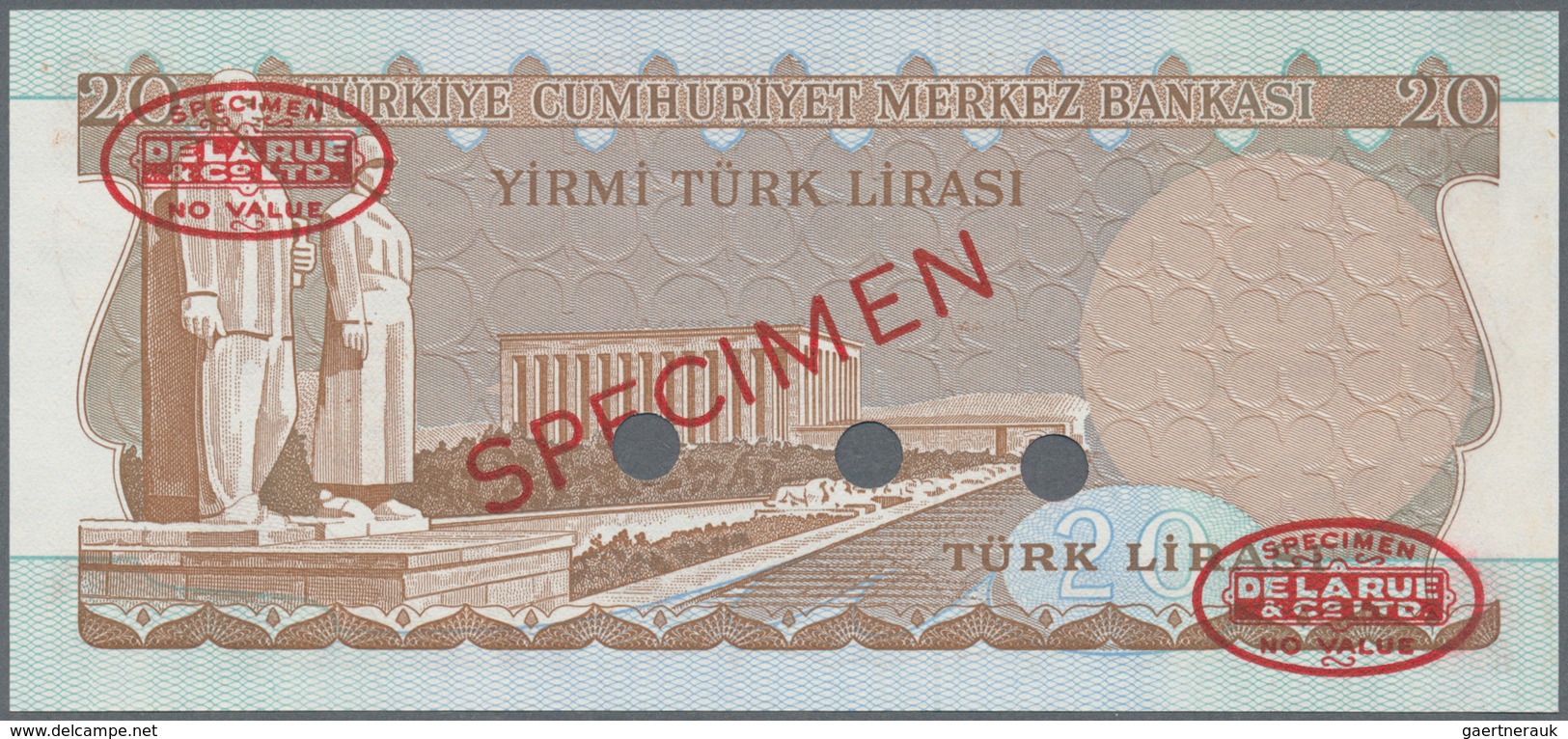 02557 Turkey / Türkei: 20 Lirasi L. 1930 (1966-1969) "Atatürk" - 5th & 6th Issue De La Rue SPECIMEN, P.181 - Turkije