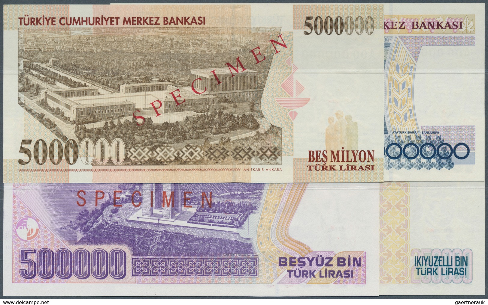 02560 Turkey / Türkei: Set Of 4 Specimen Banknotes Containing 250.000, 500.000, 1.000.000 And 5.000.000 Li - Turquia
