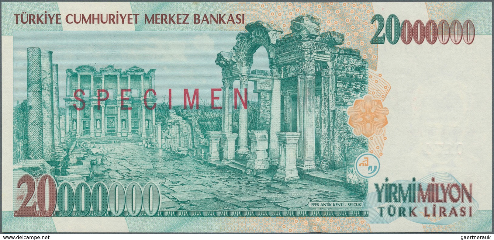 02561 Turkey / Türkei: 20.000.000 Lira ND(1984-2002) Specimen P. 215s In Condition: UNC. - Turkije