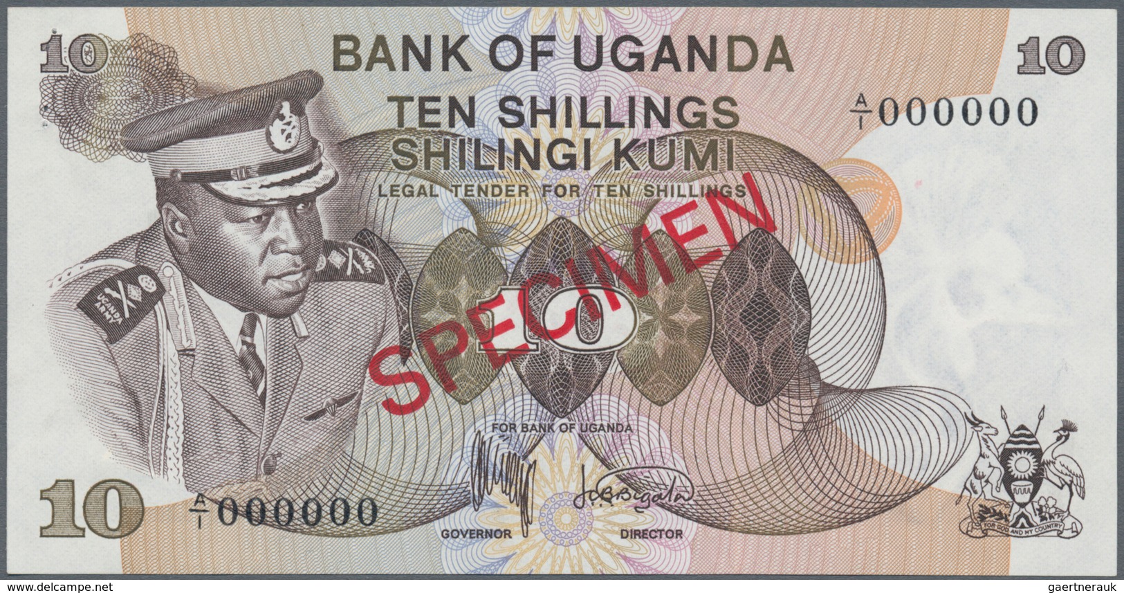 02564 Uganda: 10 Shillings ND(1973) SPECIMEN P. 6s, In Condition: XF+ To AUNC. - Uganda