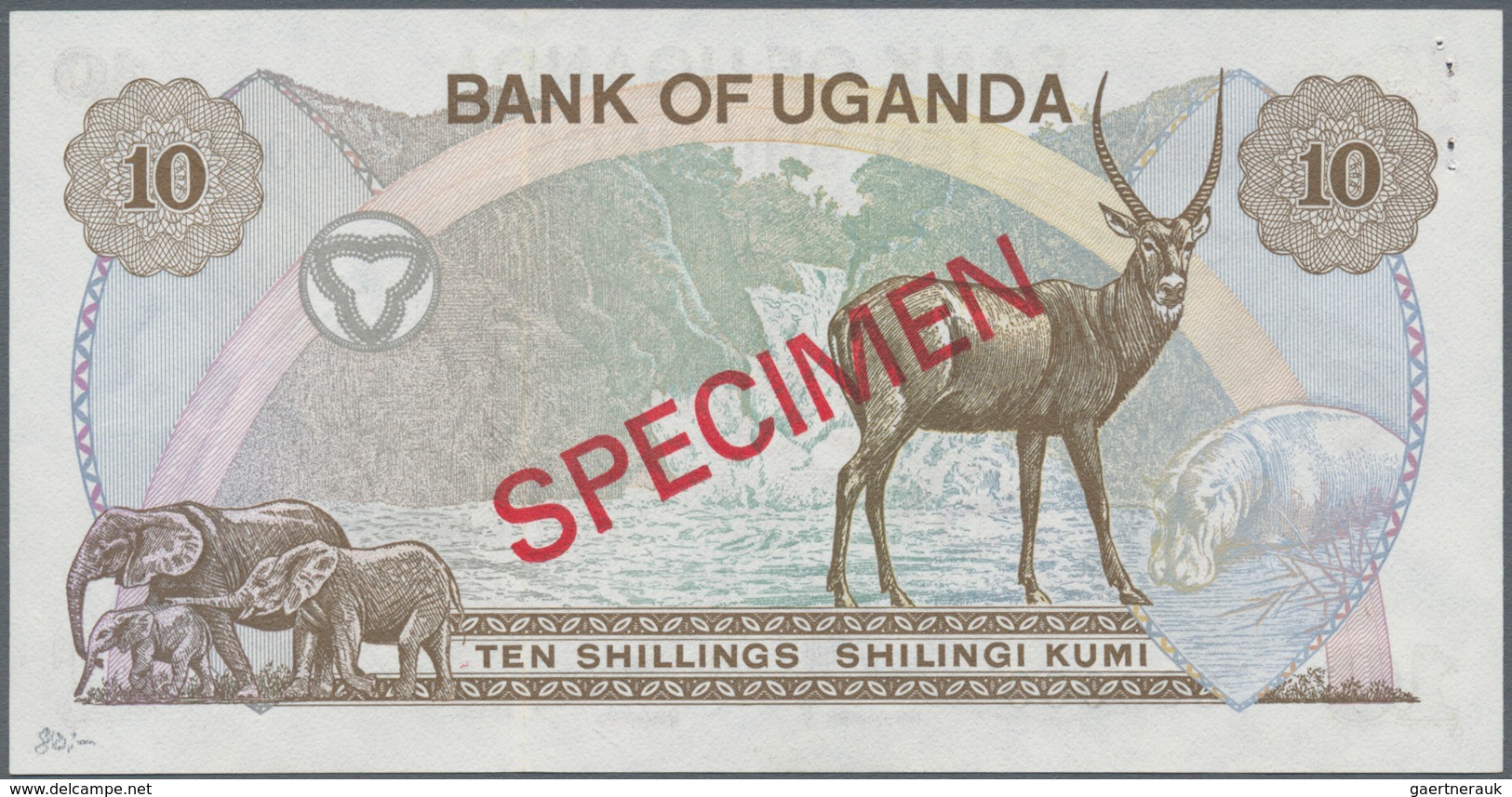 02564 Uganda: 10 Shillings ND(1973) SPECIMEN P. 6s, In Condition: XF+ To AUNC. - Oeganda