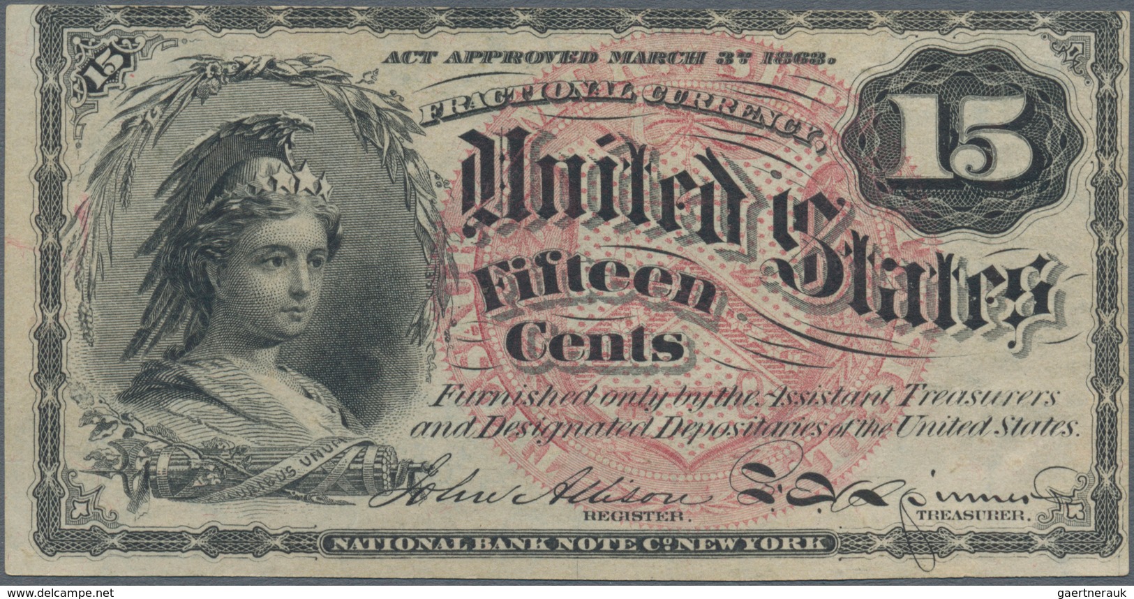 02578 United States Of America: Fractional Currency 15 Cents 1863 P. 116a In Condition: AUNC. - Altri & Non Classificati