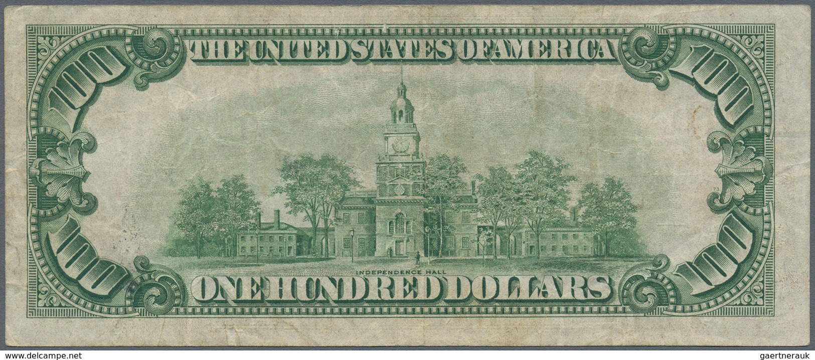 02582 United States Of America: 100 Dollars 1934 "Richmond" P. 433 In Used Condition With Several Folds An - Andere & Zonder Classificatie