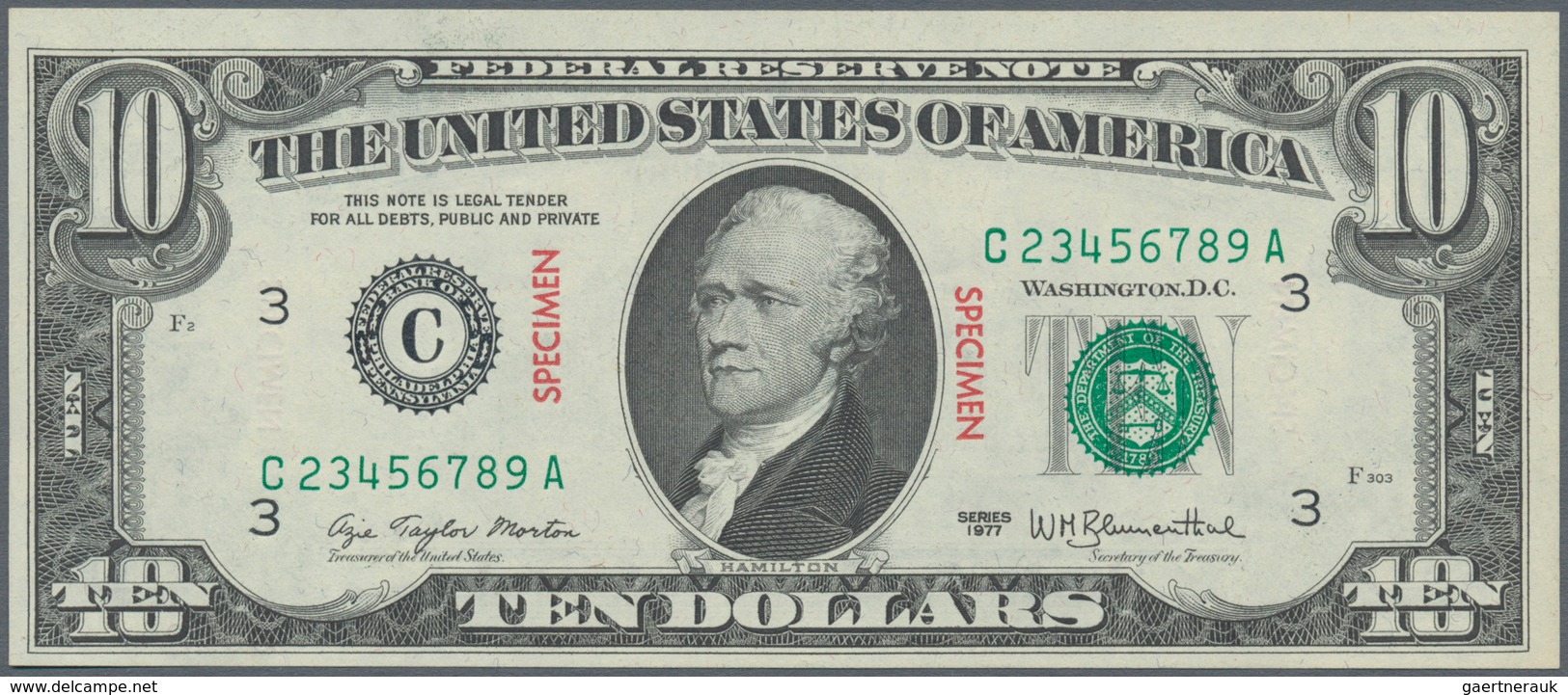 02586 United States Of America: 10 Dollars 1977 SPECIMEN P. 464as With Specimen Overprint And Specimen Ser - Altri & Non Classificati