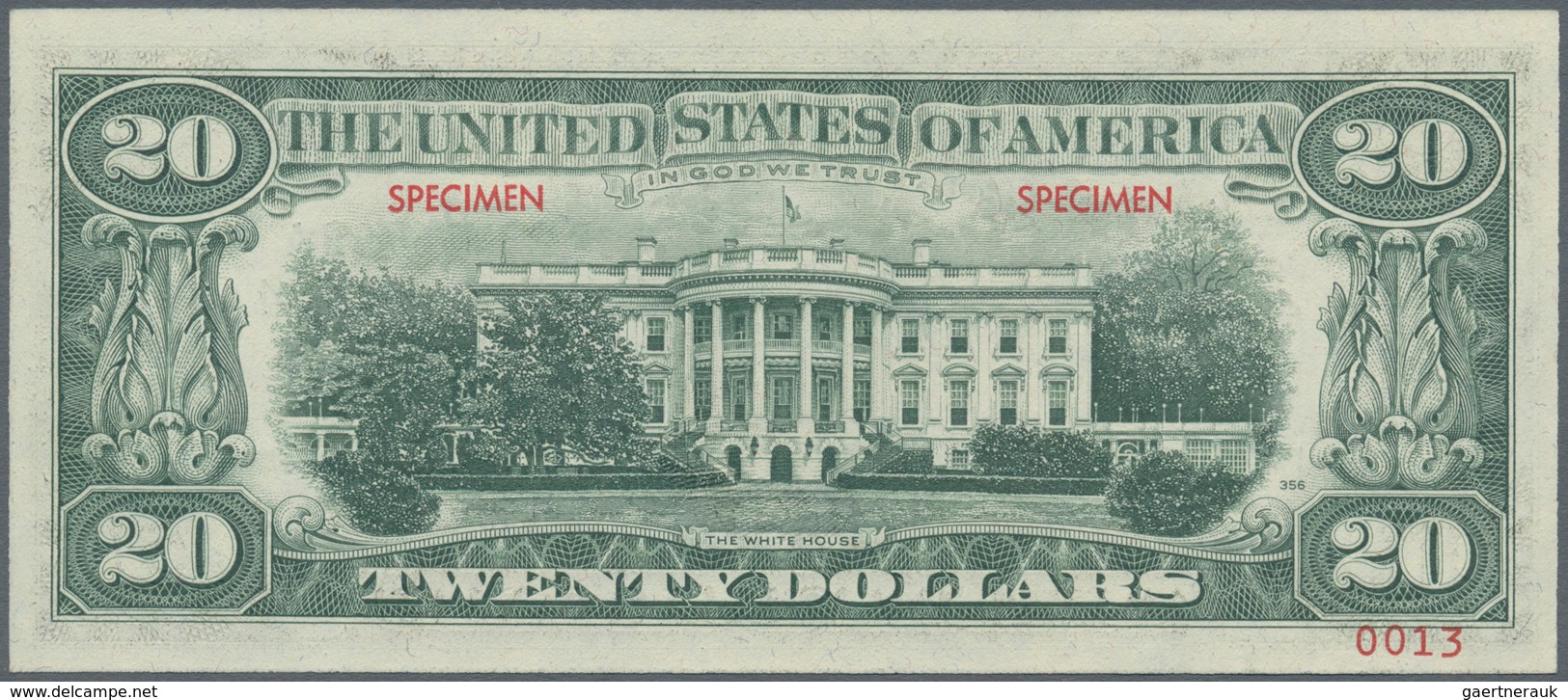 02587 United States Of America: 20 Dollar 1977 SPECIMEN P. 465s With Specimen Overprint And Specimen Seria - Otros & Sin Clasificación