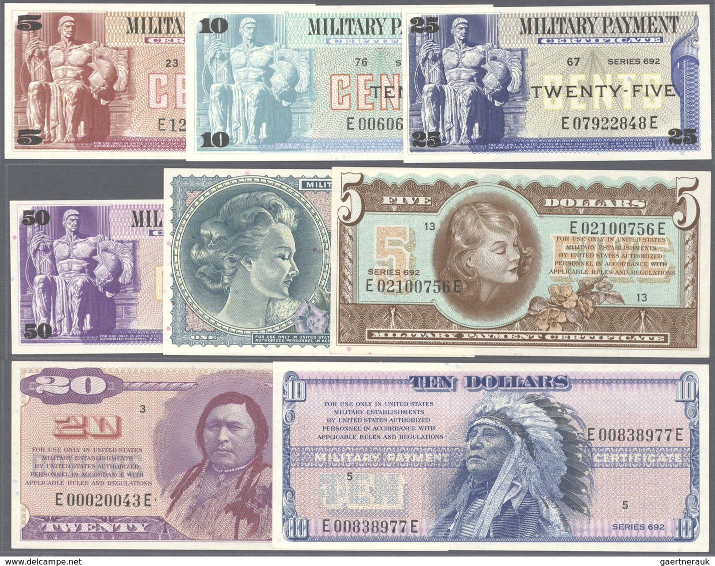 02592 United States Of America: Complete Set Of 8 Notes Military Payment Certificate (MPC) Series 692 Cont - Otros & Sin Clasificación