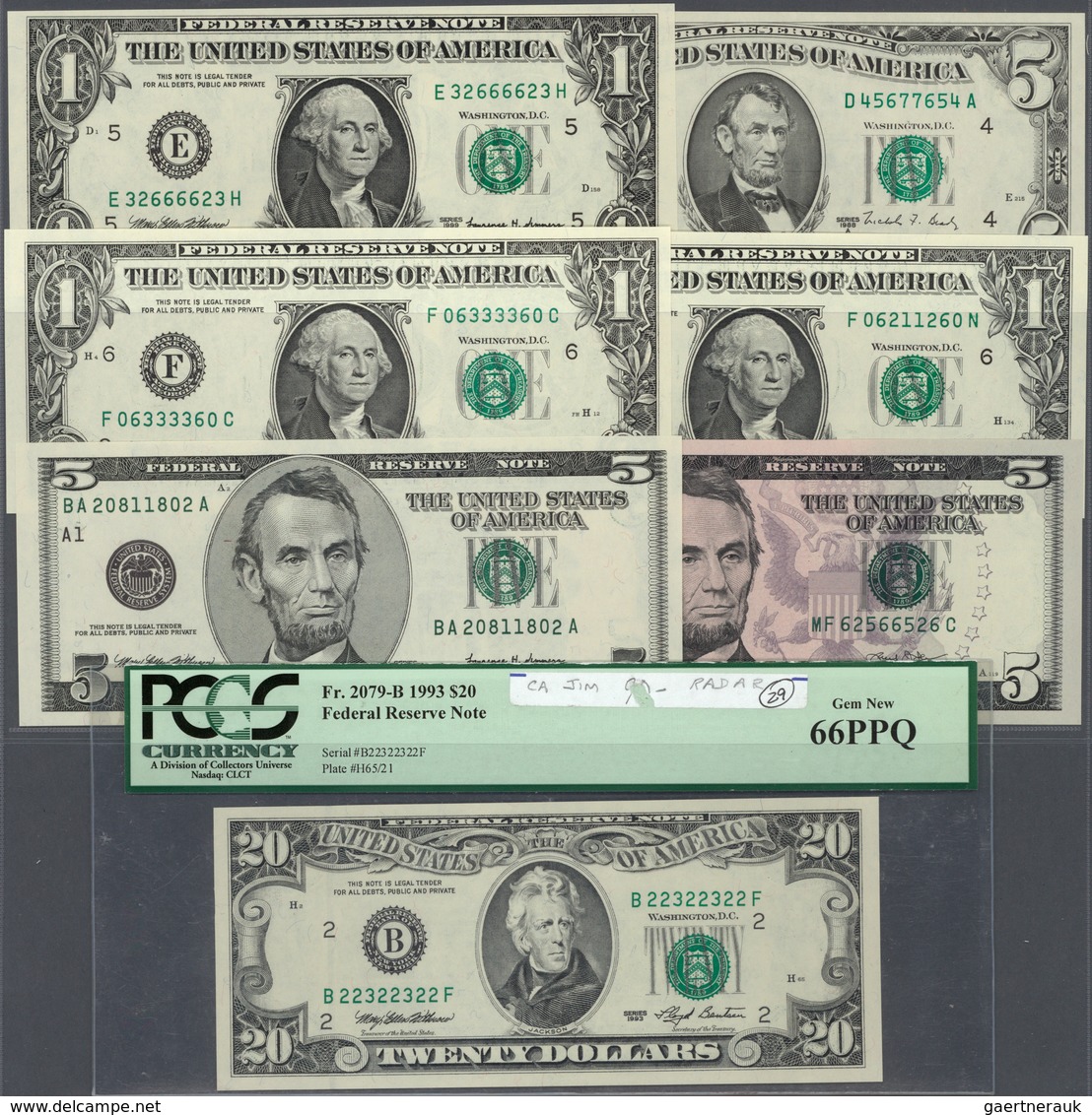 02594 United States Of America: Set With 14 Banknotes All With Radar Serial Numbers Containing 1 Dollar 19 - Other & Unclassified