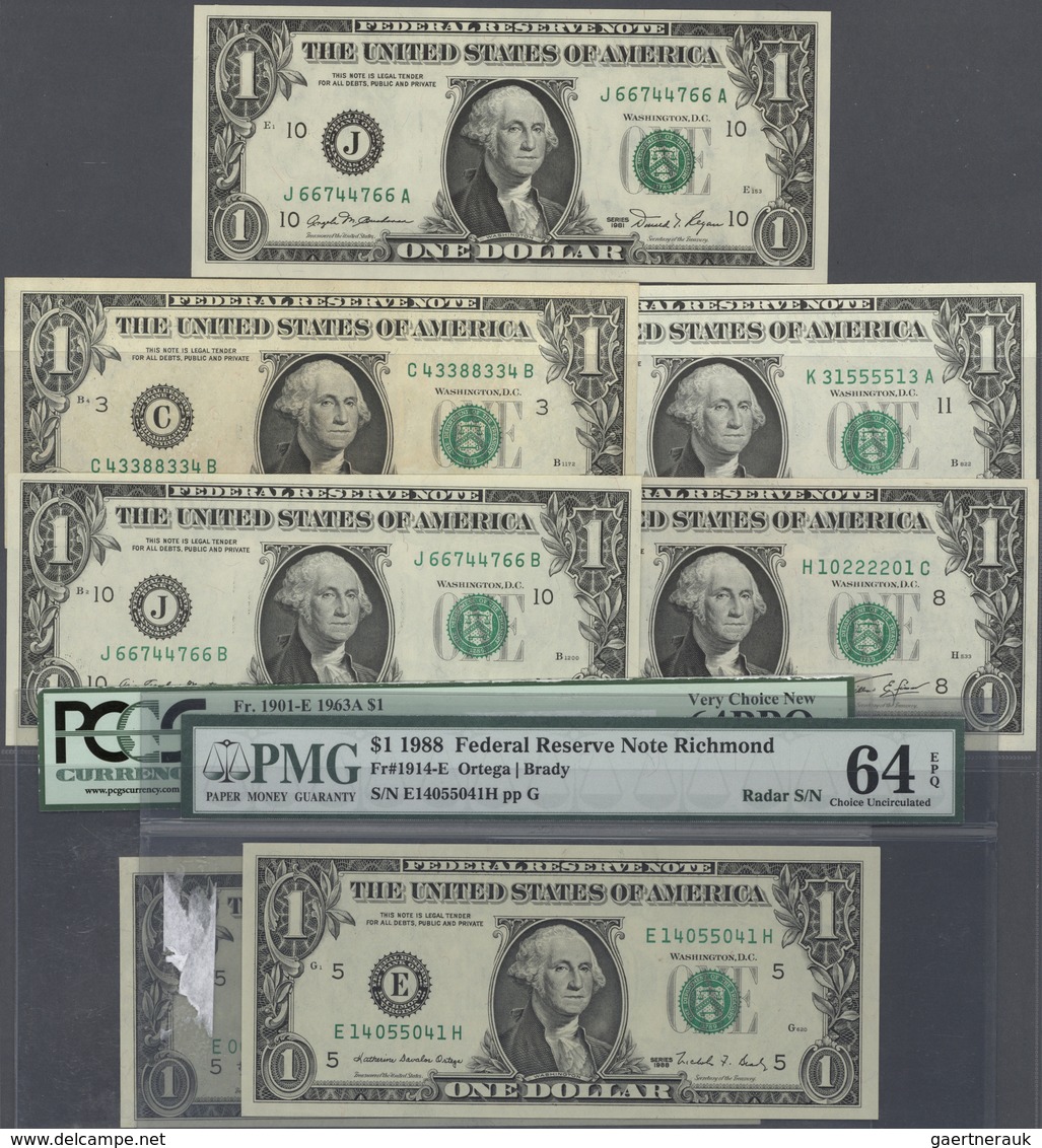 02594 United States Of America: Set With 14 Banknotes All With Radar Serial Numbers Containing 1 Dollar 19 - Andere & Zonder Classificatie