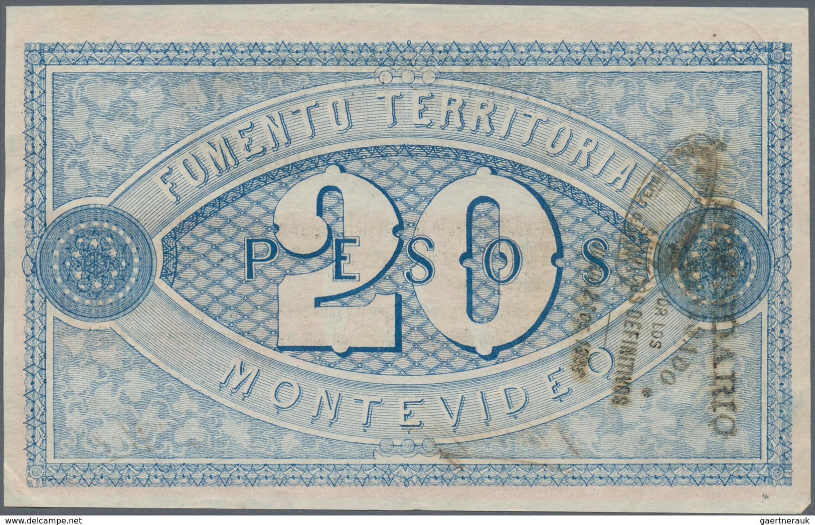 02596 Uruguay: Sociedad Fomento Territorial 20 Pesos 1868, P.S482 In VF+ - Uruguay