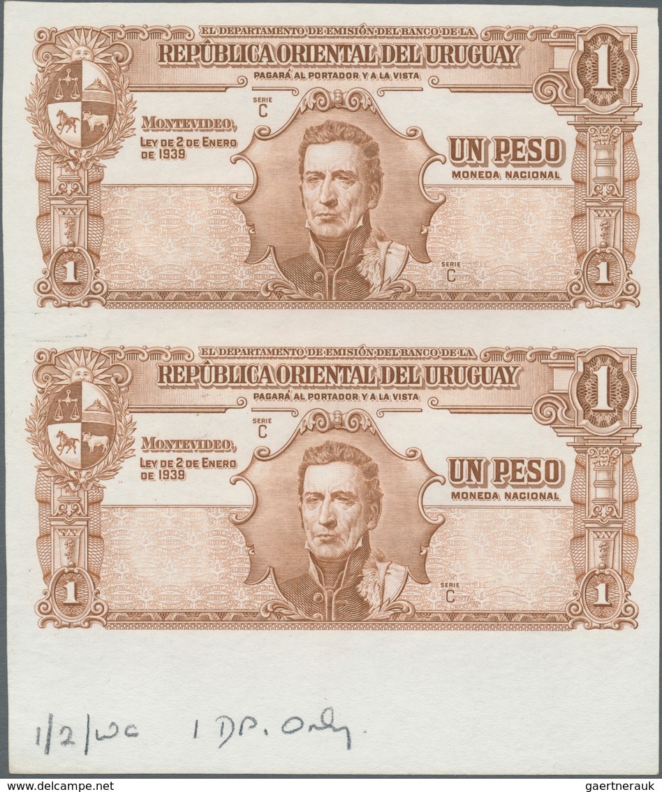 02598 Uruguay: Set Of 2 Uncut Notes 1 Peos 1939 Uniface Proof P. 35s/p In Condition: UNC. - Uruguay