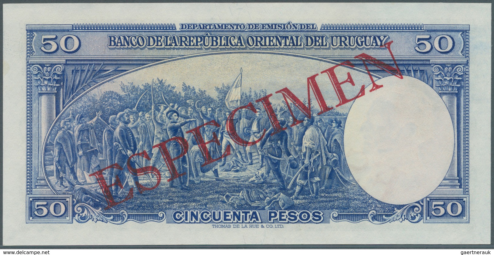 02599 Uruguay: 50 Pesos 1939 Specimen P. 38s, Zero Serial Numbers, Red Specimen Overprint, Light Handling - Uruguay