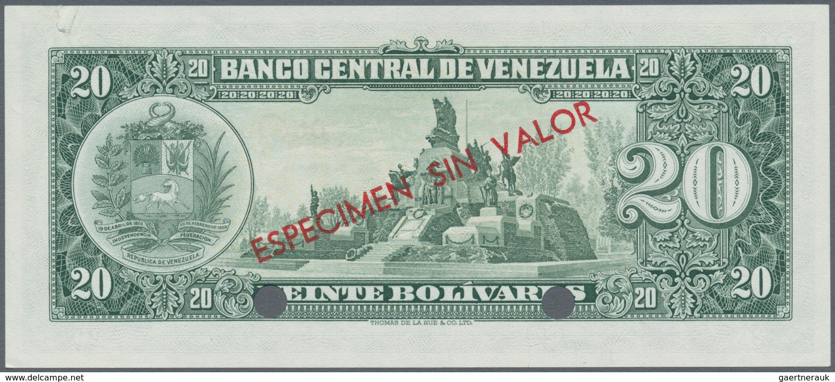 02604 Venezuela: 20 Bolivares ND Specimen P. 43s, Light Dints In Borders, Condition: AUNC. - Venezuela