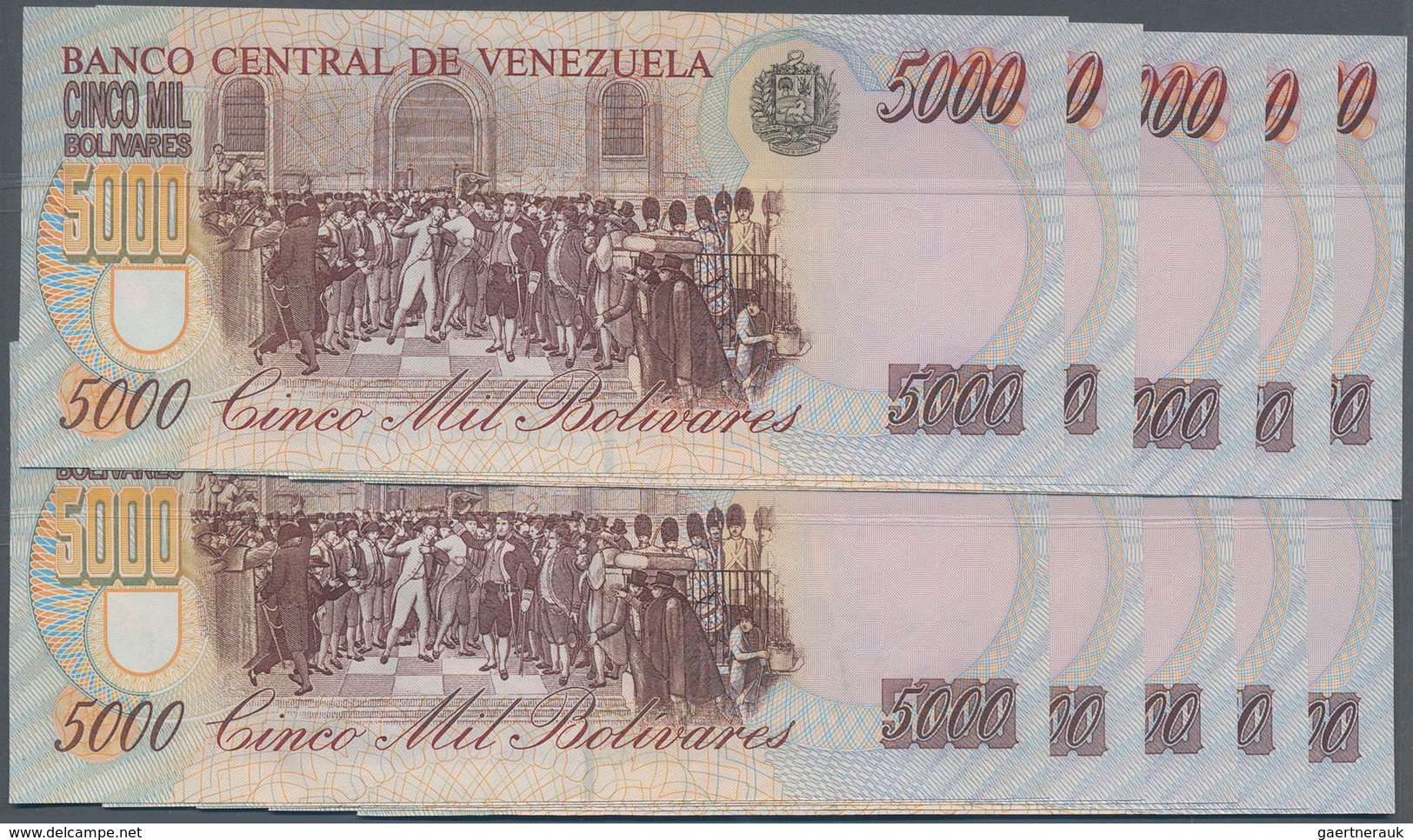 02605 Venezuela: Set Of 10 Pcs 5000 Bolivares 1998 P. 78s, With Watermark, Zero Serial Numbers, Without Sp - Venezuela