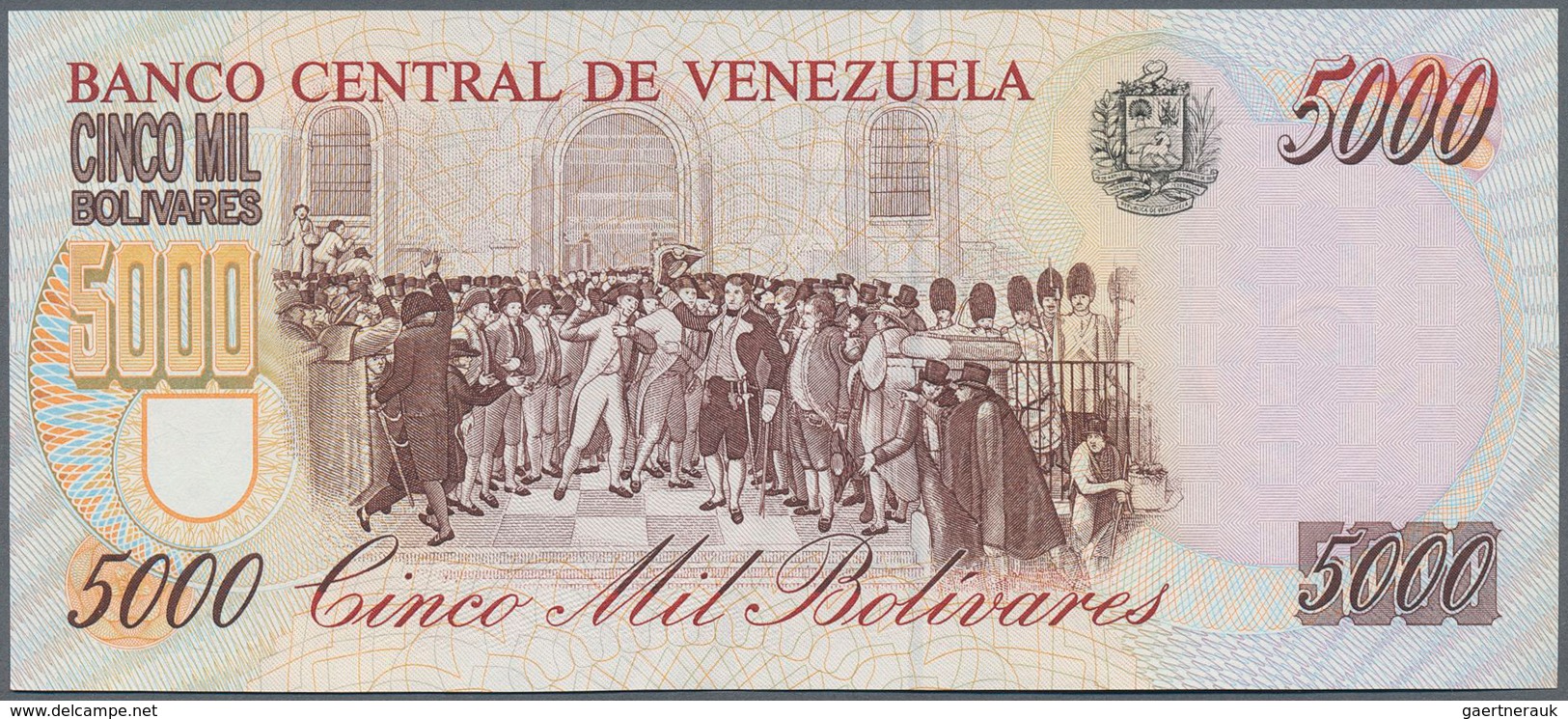 02606 Venezuela: 5000 Bolivares 1998 P. 78s, With Watermark, Zero Serial Numbers, Without Specimen Overpri - Venezuela