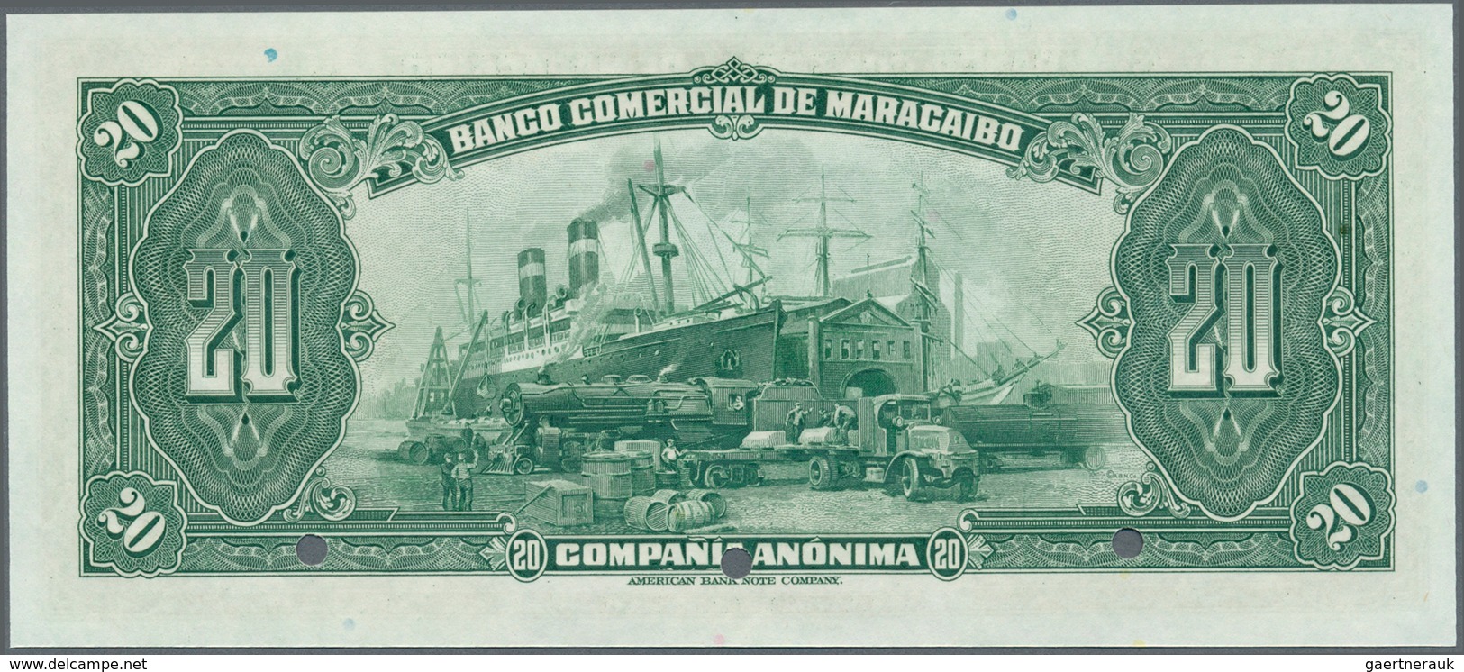 02608 Venezuela: Banco Comercial De Maracaibo 20 Bolivares Specimen Without Signatures And Date (1933-34), - Venezuela