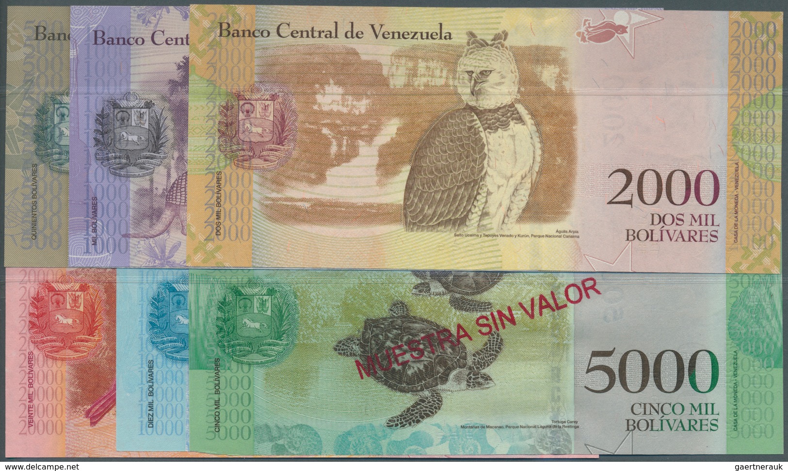 02610 Venezuela: Specimen Set With 6 Notes 500, 1000, 2000, 5000, 10.000 And 20.000 Bolivares Specimen 201 - Venezuela