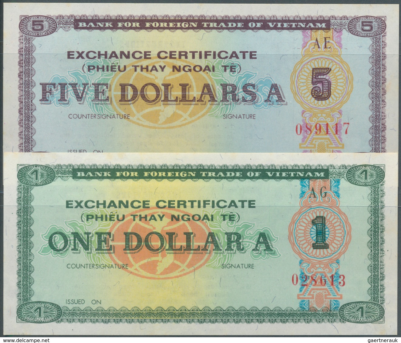 02614 Vietnam: 1 Dollar And 5 Dollars Foreign Exchange Cerificates 1981, P.FX8b, 9b In UNC (2 Pcs.) - Vietnam