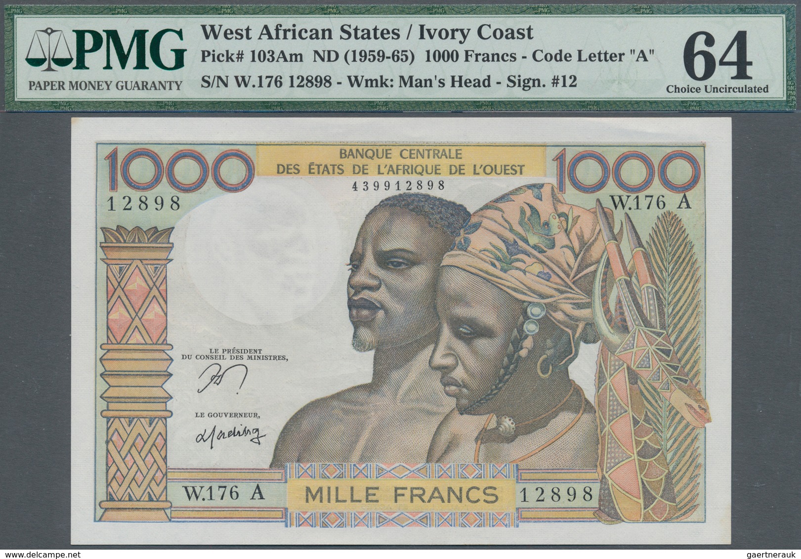 02615 West African States / West-Afrikanische Staaten: 1000 Francs ND(1959-65) P. 103Am Letter "A" For IVO - West-Afrikaanse Staten