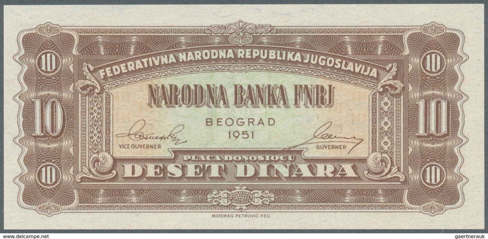 02625 Yugoslavia / Jugoslavien: 10 Dinara 1951, P.67i In Perfect UNc Condition. - Yugoslavia