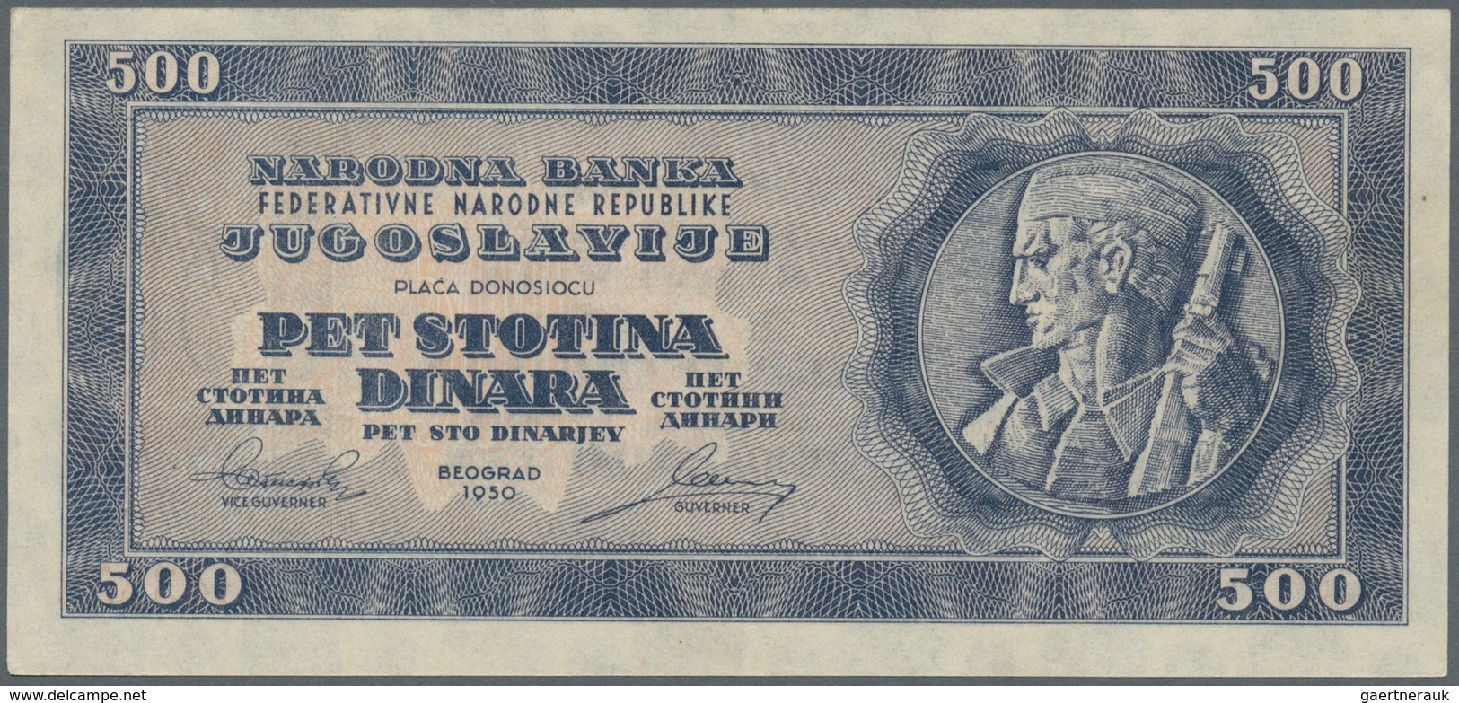 02628 Yugoslavia / Jugoslavien: 500 Dinara 1950, P.67w (not Issued), Tiny Dint At Lower Left Corner. Condi - Yugoslavia