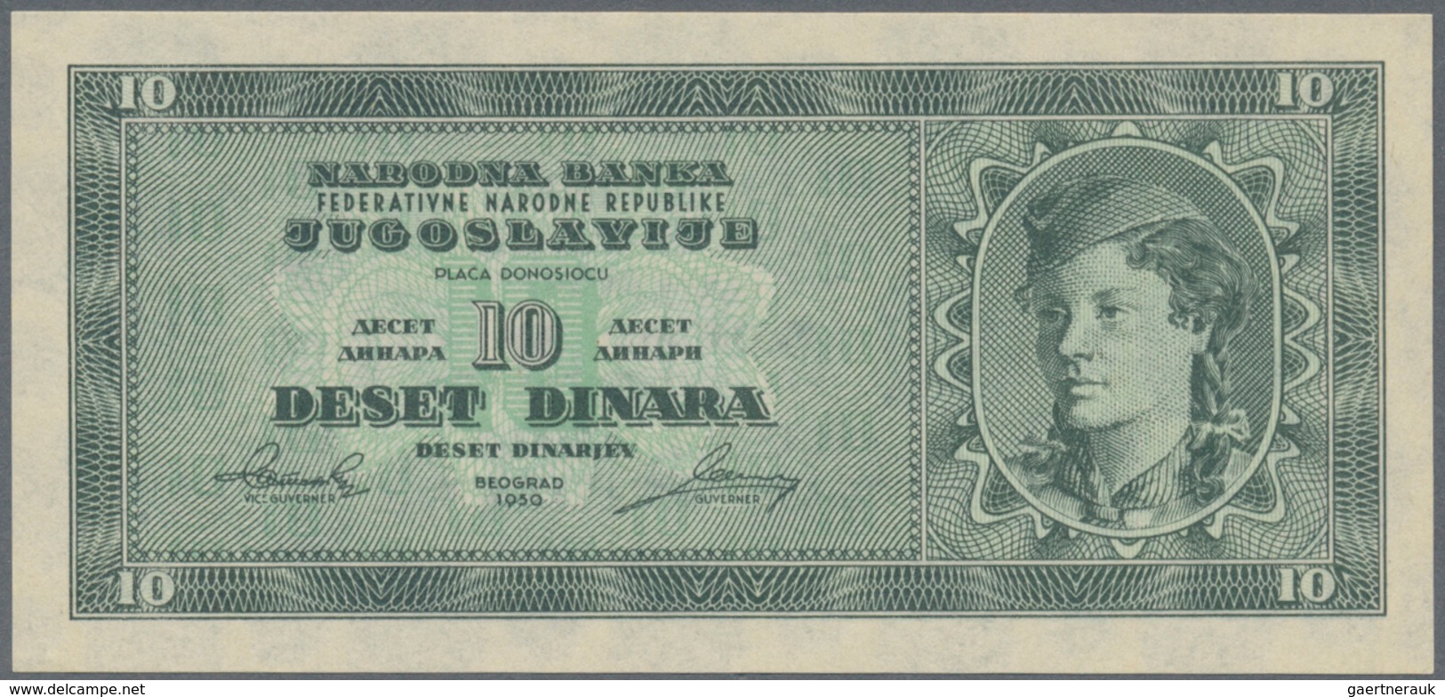 02629 Yugoslavia / Jugoslavien: 10 Dinara 1950 Unissued, P.67S, Some Minor Spots And Lightly Wavy Paper, O - Yugoslavia