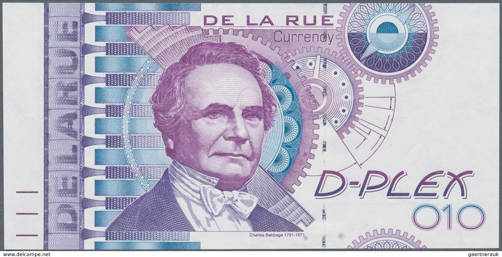 02634 Testbanknoten: Test Note DE LA RUE CURRENCY (UK), Uniface Intaglio Print With Watermark And Security - Specimen