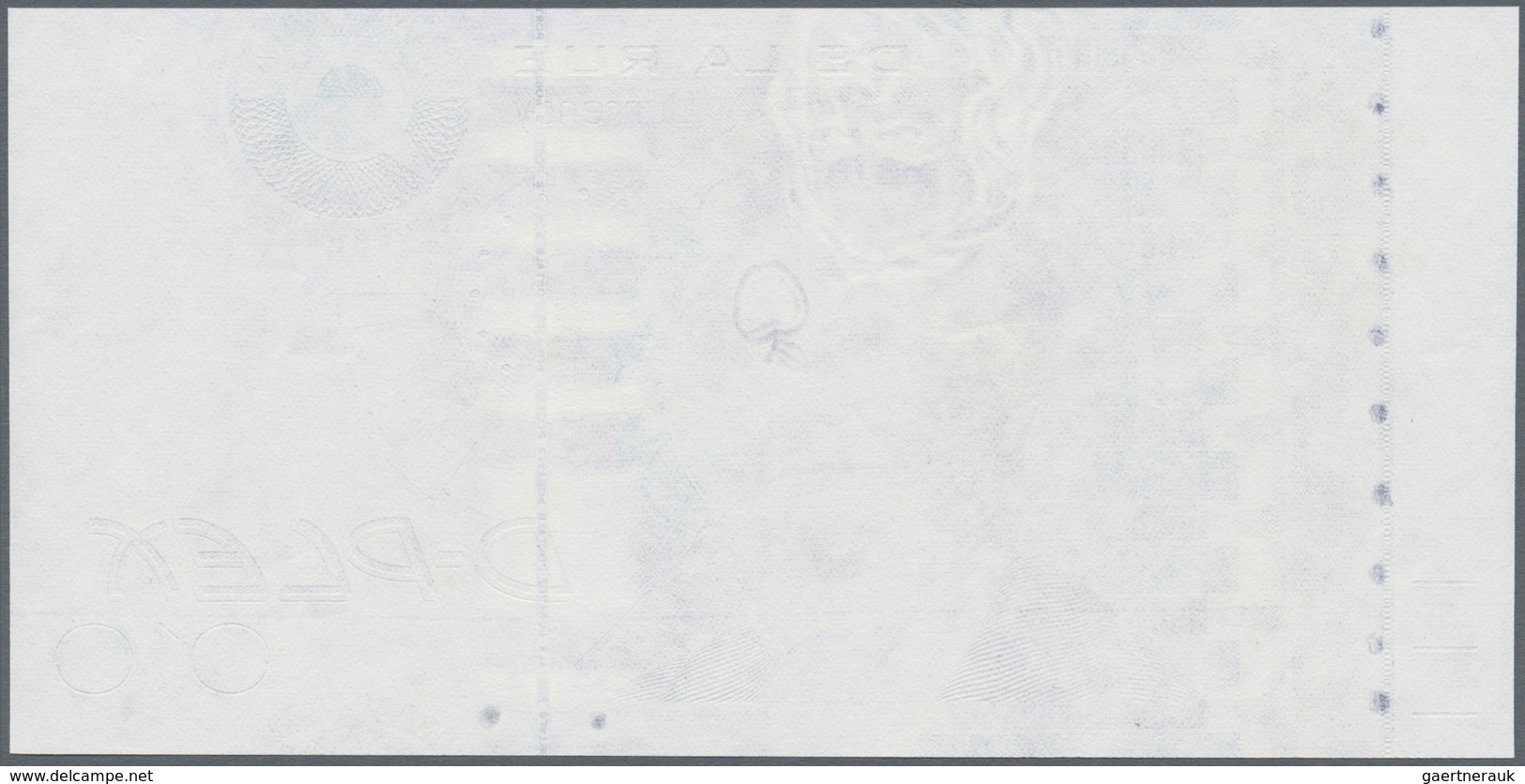 02634 Testbanknoten: Test Note DE LA RUE CURRENCY (UK), Uniface Intaglio Print With Watermark And Security - Specimen