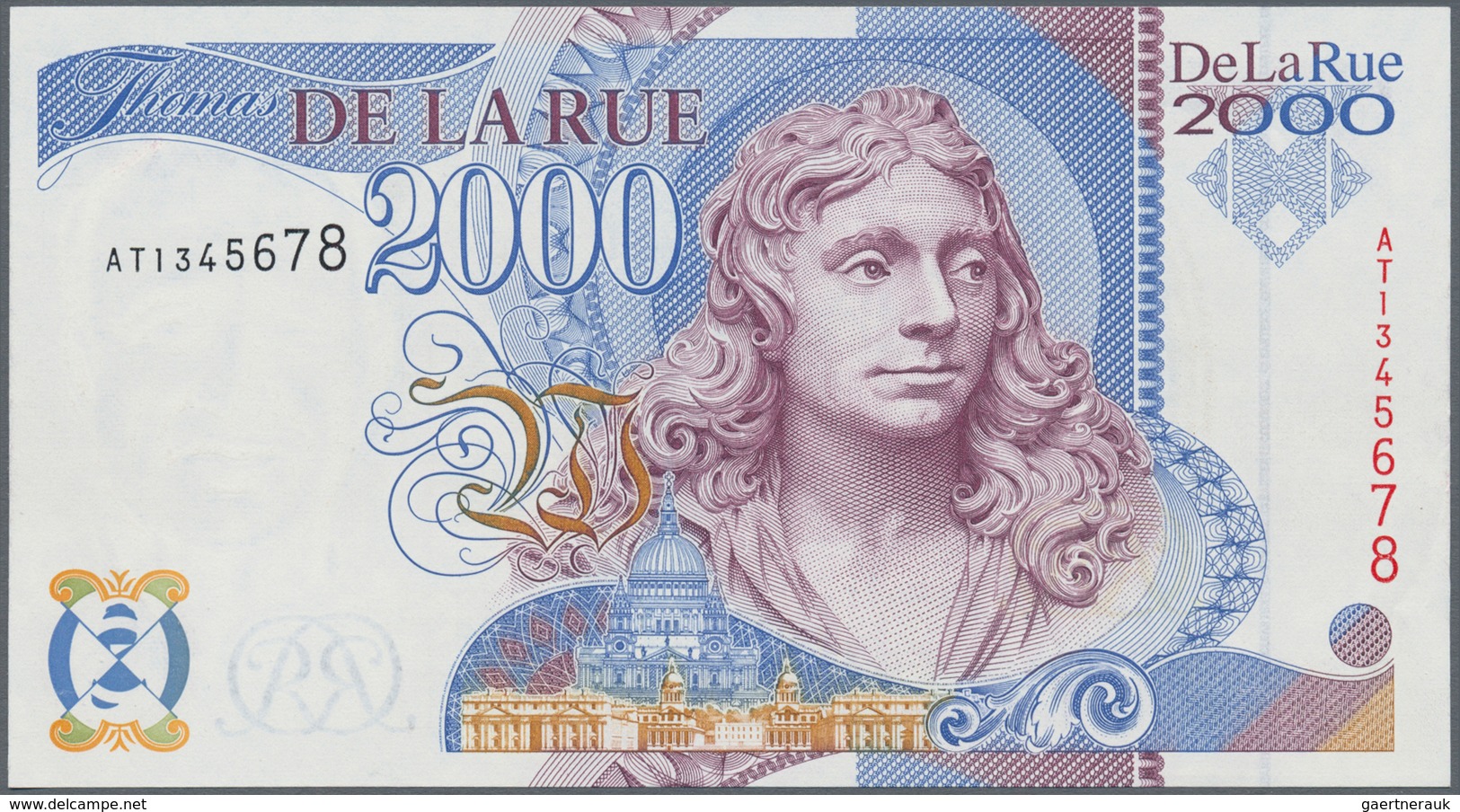 02635 Testbanknoten: Test Note De La Rue Currency UK, "Millenium 2000" With Portrait "Christopher Wren", I - Specimen