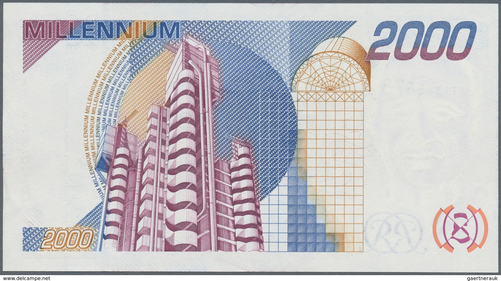 02635 Testbanknoten: Test Note De La Rue Currency UK, "Millenium 2000" With Portrait "Christopher Wren", I - Ficción & Especímenes