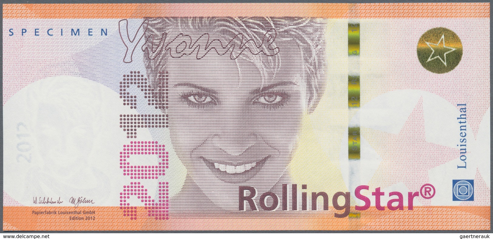 02638 Testbanknoten: Test Note GIESECKE & DEVRIENT / LOUISENTHAL Germany, "Yvonne 2012" Featuring The Secu - Specimen