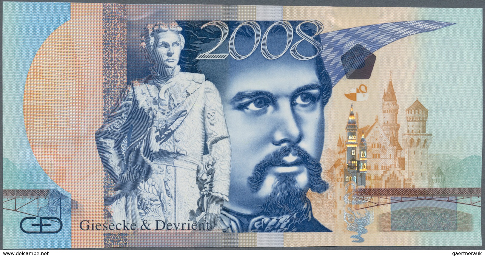 02640 Testbanknoten: HYBRID Test Note GIESECKE & DEVRIENT, Germany, Intaglio Printed "King Ludwig 2008" Sp - Specimen