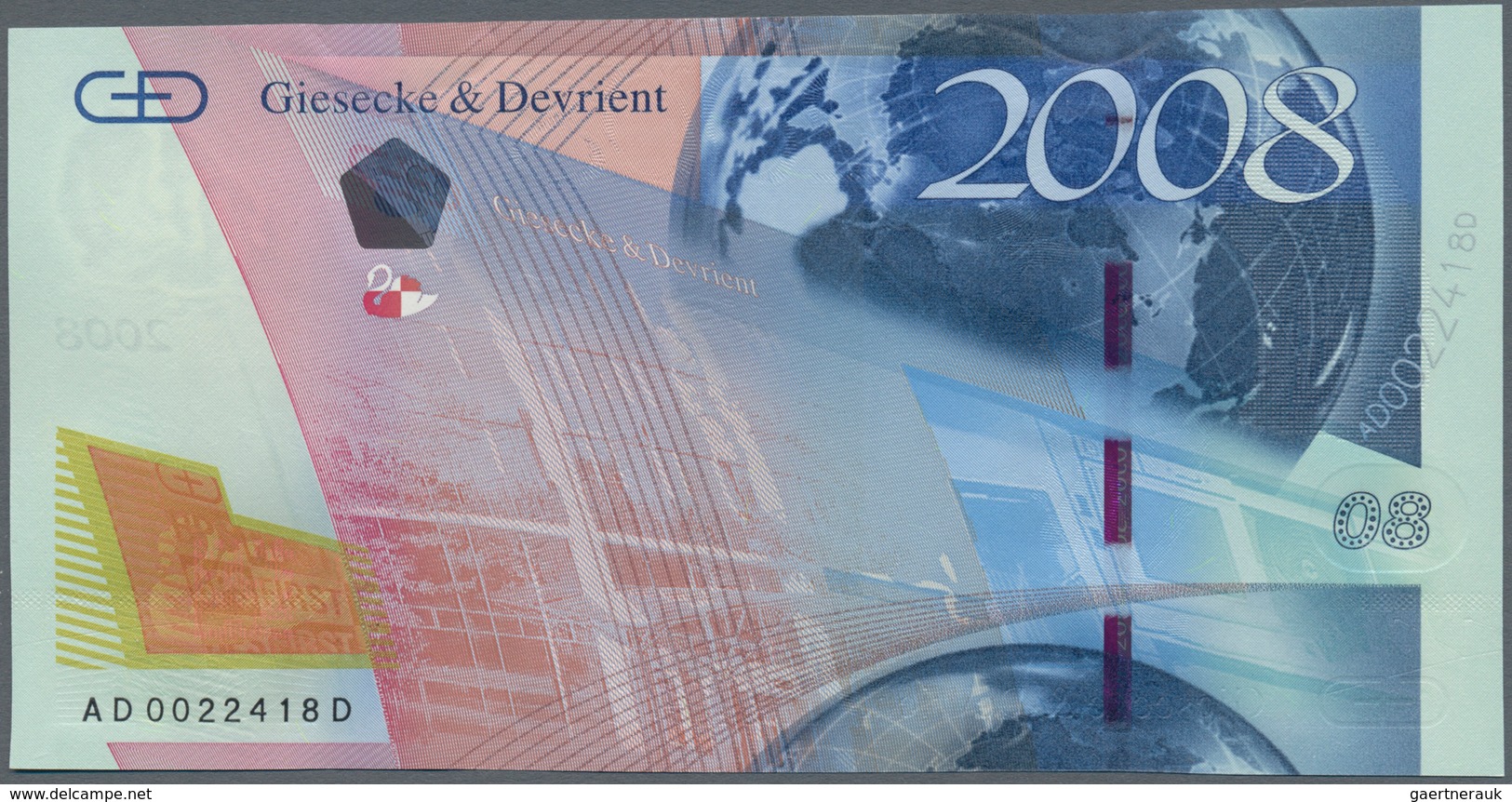 02640 Testbanknoten: HYBRID Test Note GIESECKE & DEVRIENT, Germany, Intaglio Printed "King Ludwig 2008" Sp - Specimen