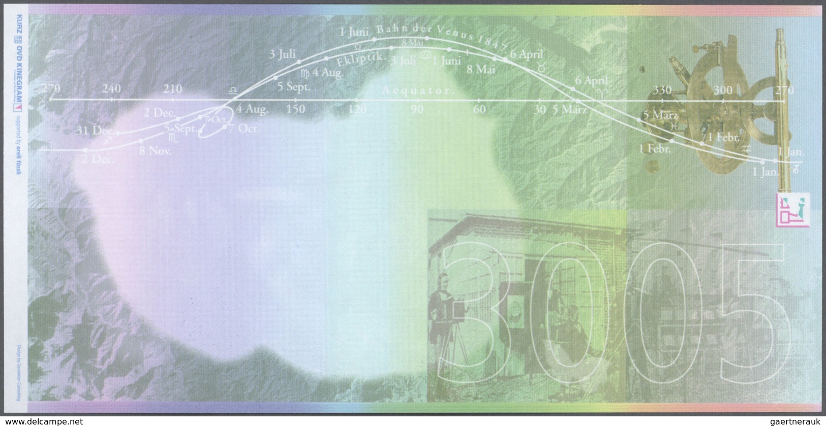 02642 Testbanknoten: Test Note Leonhard Kurz Germany "3005 Alex" With Portrait "Alexander Humbold", Intagl - Ficción & Especímenes