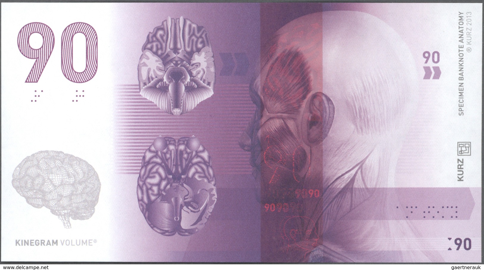 02643 Testbanknoten: Test Note Leonhard Kurz From The "Anatomy" Series, Featuring The "Kinegram Volume" On - Specimen