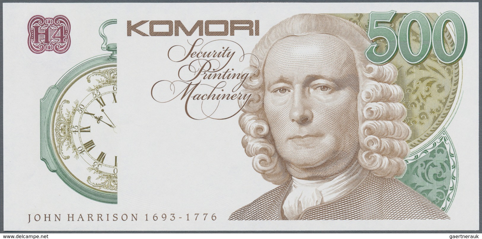 02652 Testbanknoten: Test Note KOMORI Currency Technology, Portrait "John Harrison", Uniface Print Intagli - Specimen