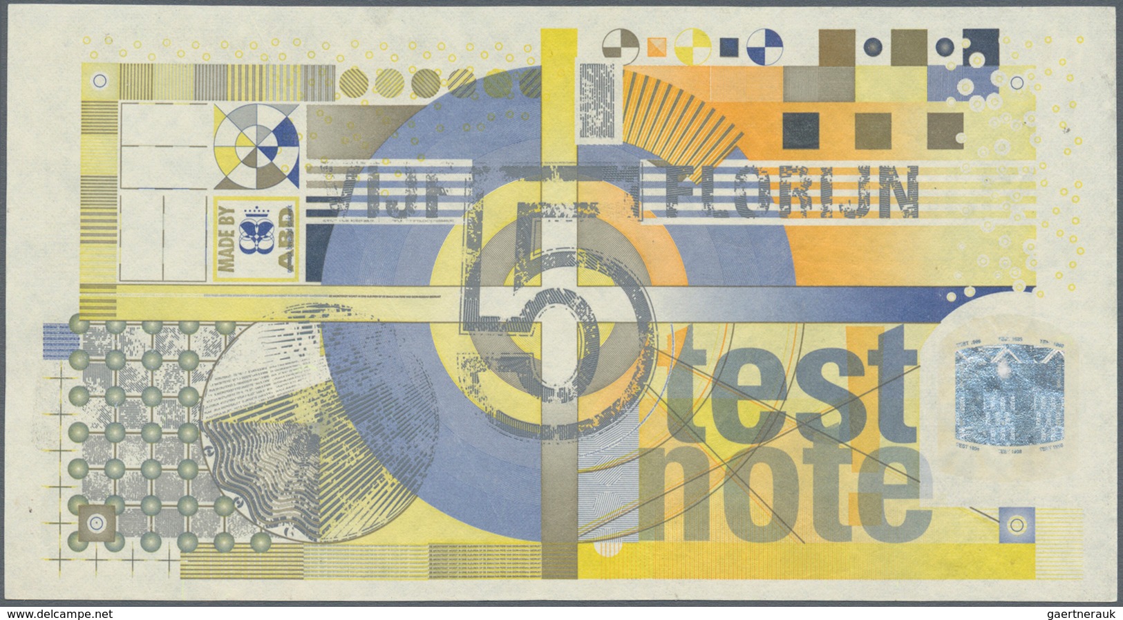 02653 Testbanknoten: Test Note Joh. Enschede (as Printer In The EUROSYSTEM) "5 Florin" 1998, Early Euro Te - Ficción & Especímenes