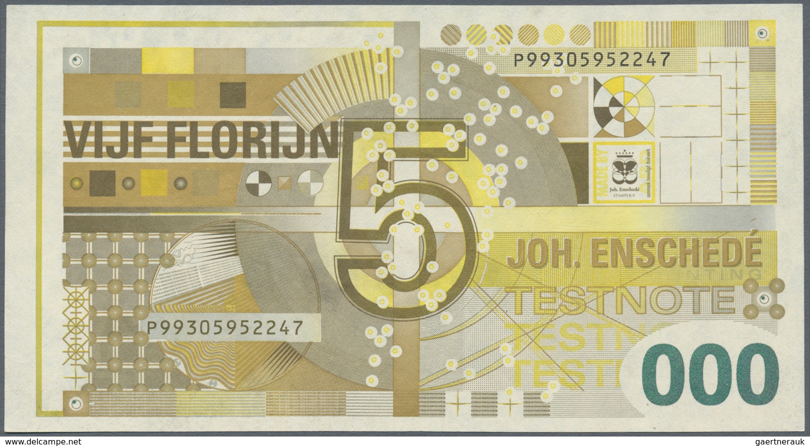 02653 Testbanknoten: Test Note Joh. Enschede (as Printer In The EUROSYSTEM) "5 Florin" 1998, Early Euro Te - Ficción & Especímenes