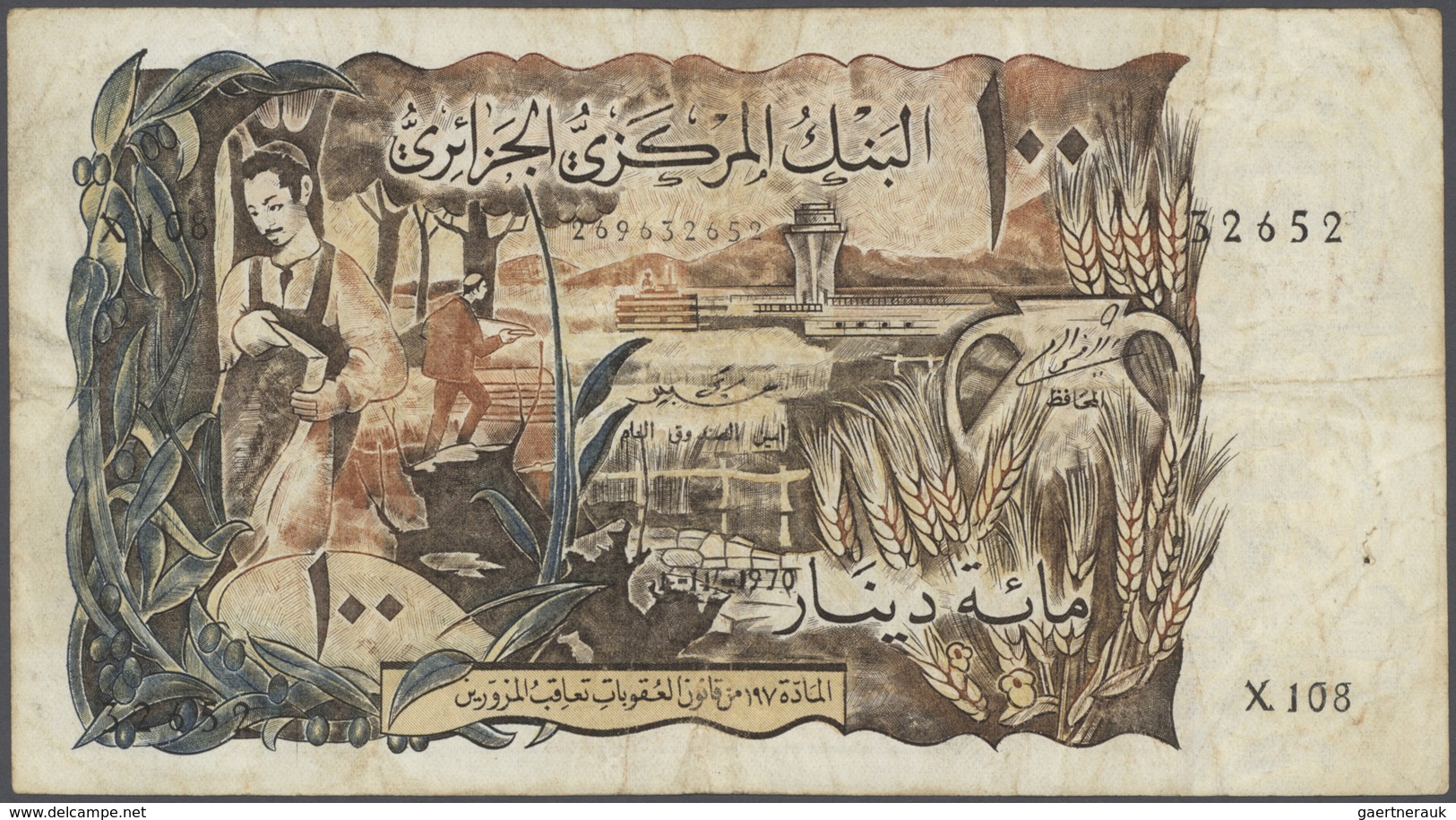 02708 Algeria / Algerien: Set With 4 Banknotes 500 Francs 1958 P.117 (F-), 100 Dinars 1964 P.125 (F), 5 Di - Algerije