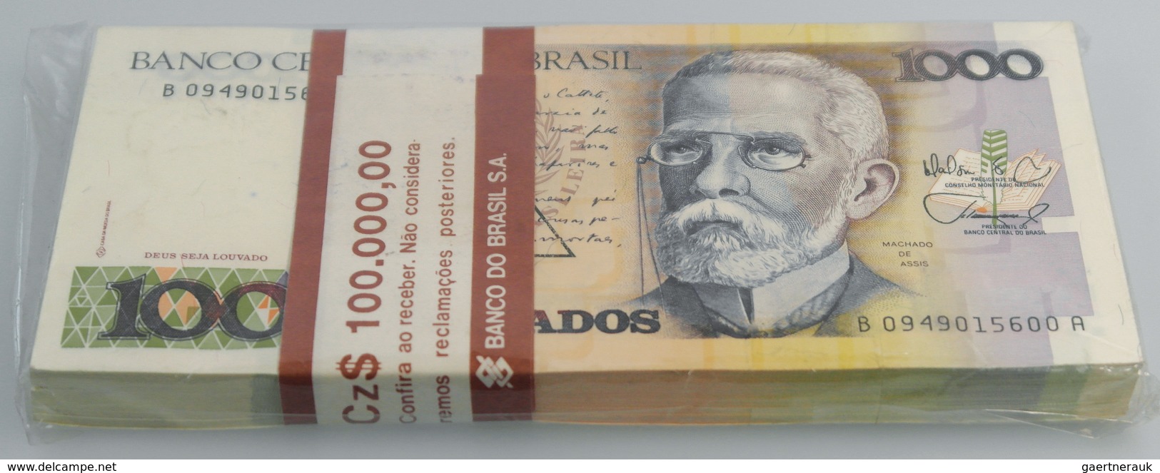 02729 Brazil / Brasilien: Bundle With 100 Pcs. Brazil 1000 Cruzados 1988, P.213b In AUNC/UNC - Brasil