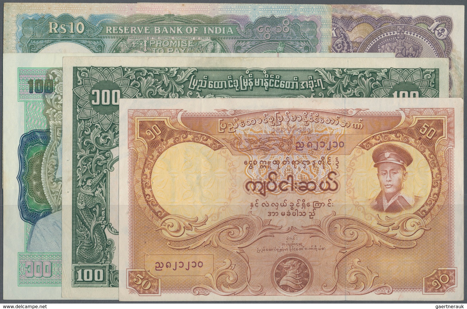 02740 Burma / Myanmar / Birma: Huge Set With 30 Banknotes Burma Starting With The Reserve Bank Of India Is - Myanmar