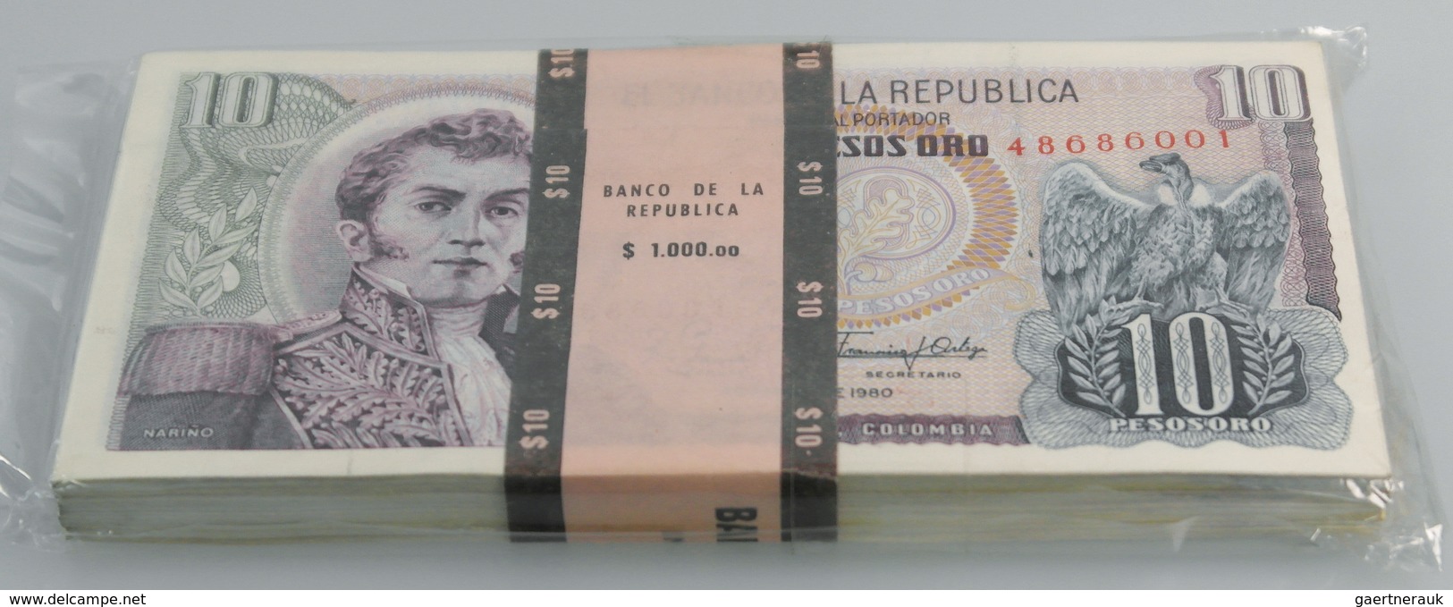 02750 Colombia / Kolumbien: Bundle With 100 Pcs. Colombia 10 Pesos 1980, P.407 In UNC - Colombia