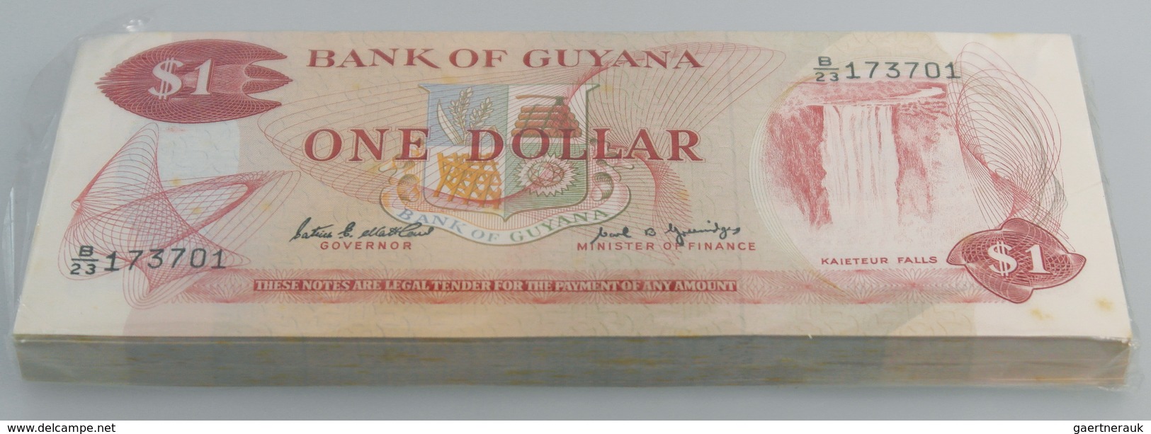 02766 French Guiana / Französisch-Guayana: Bundle With 100 Pcs. Guyana 1 Dollar ND(1966), P.21a In AUNC/UN - French Guiana