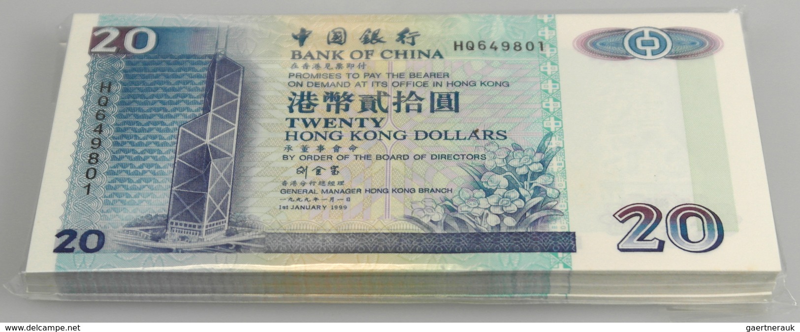 02776 Hong Kong: Full Bundle Of 100 Pcs 20 Dollars 1999 P. 201c In UNC. (100 Pcs) - Hong Kong