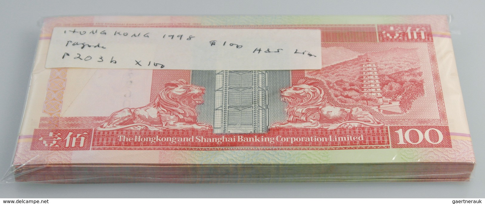 02777 Hong Kong: Bundle With 100 Pcs. Hong Kong 100 Dollars 1998, P.203b In UNC - Hong Kong
