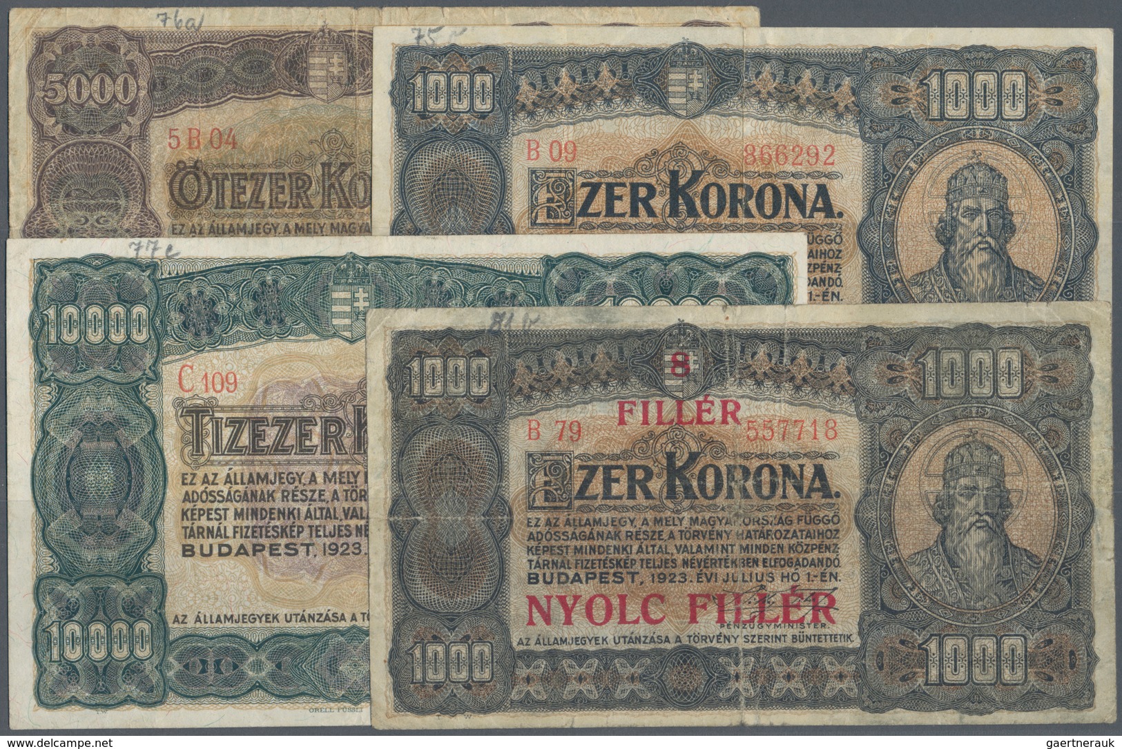 02781 Hungary / Ungarn: Set With 11 Banknotes Of The 1923 Second Issue Of The Korona Notes Containing For - Hongarije