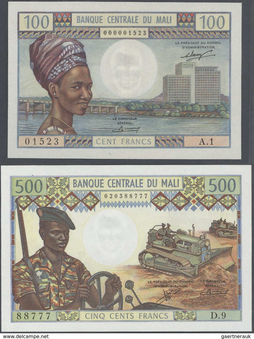 02821 Mali: Highly rare and almost complete set with 14 Banknotes Mali, only the 500 Francs 1960 P.3 is mi