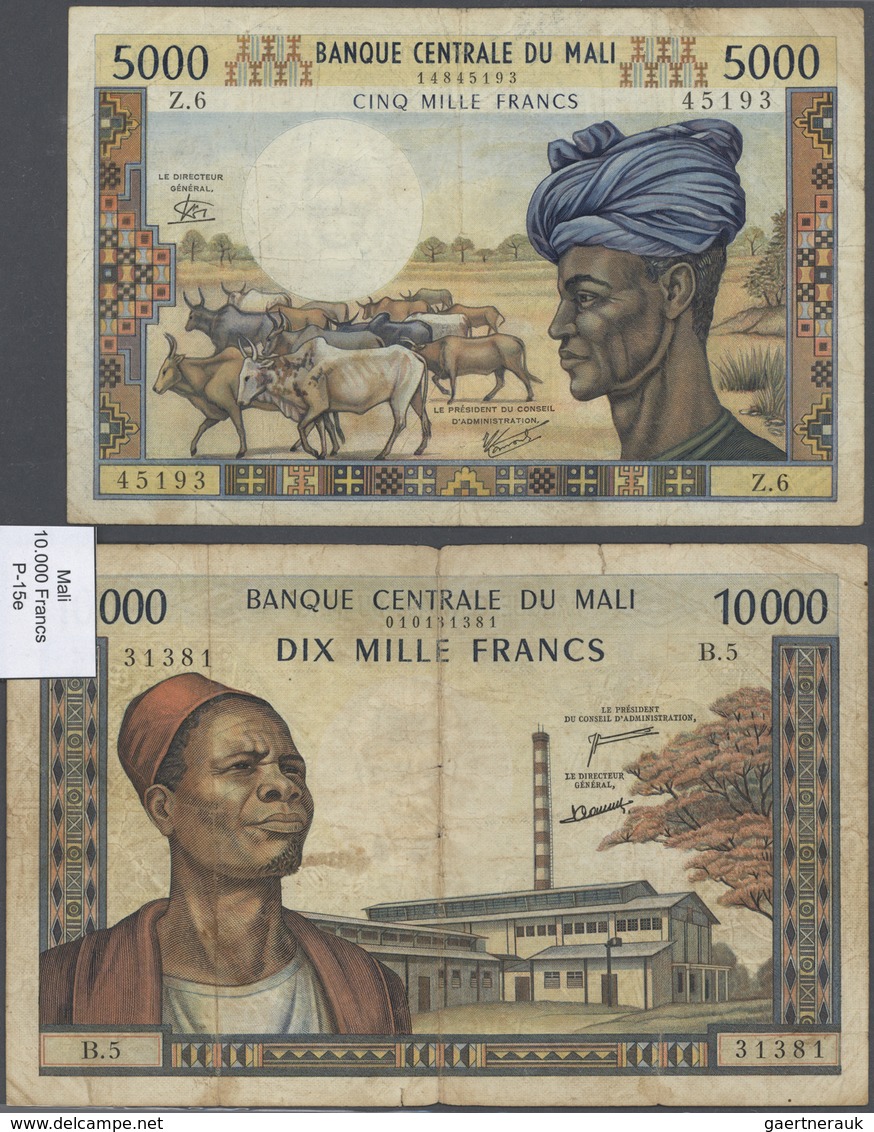 02821 Mali: Highly rare and almost complete set with 14 Banknotes Mali, only the 500 Francs 1960 P.3 is mi